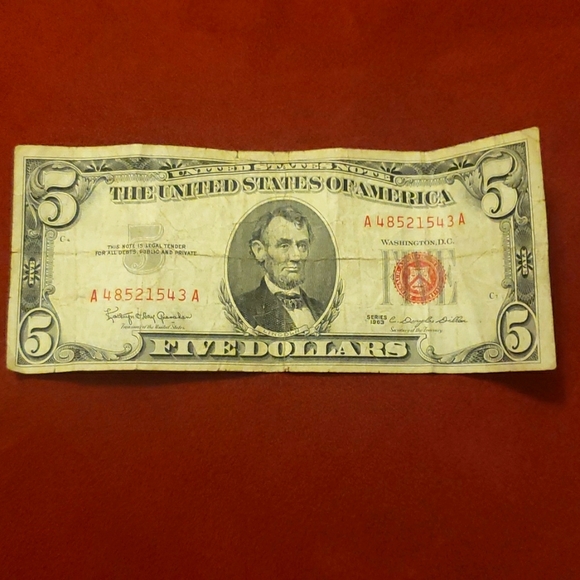 1963 5 Dollar Bill Red Stamp - Picture 2 of 2